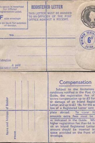 RP74 QEII 8 1/2d and 6d Blue Registered Envelope Size F Registered Letter Mint