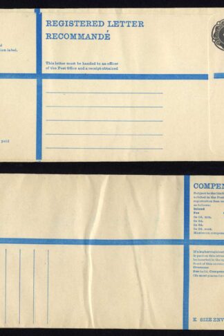 RP89 3/4 Grey Post Office Registered Envelope Size K Mint