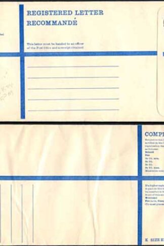 RP89 3/4 Grey Post Office Registered Envelope Size K Mint