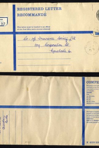 RP89 3/4 Grey Post Office Registered Envelope Size K USED