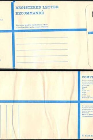 RP89 3/4 Grey Post Office Registered Envelope Size K Mint