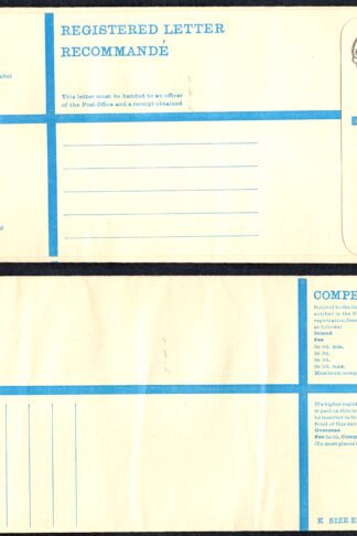 RP89 3/4 Grey Post Office Registered Envelope Size K Mint