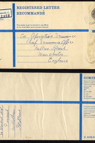 RP89 3/4 Grey Post Office Registered Envelope Size K USED