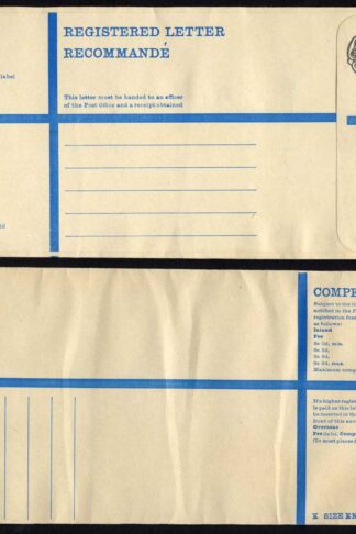 RP89 3/4 Grey Post Office Registered Envelope Size K Mint