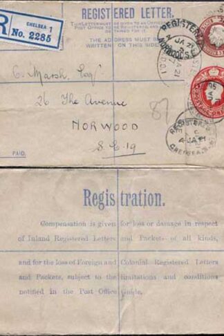 RP32 KGV 3d and 1d Registered Envelope size G Format RF9b Used