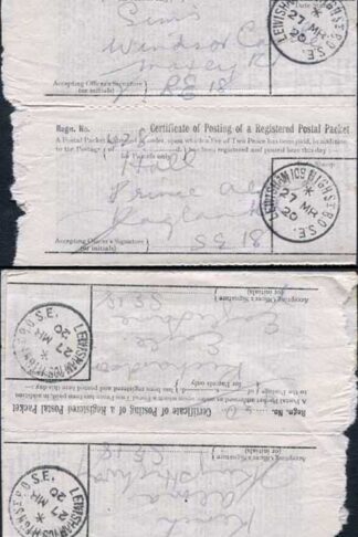 1920 Four x Certificate of Posting a Registered Packet
