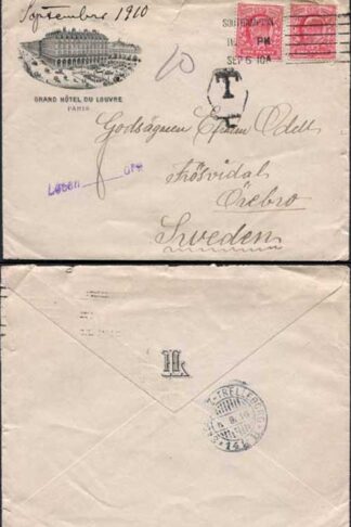 2 x 1d KEVII on Grand Hotel Du Louver Paris illustrated Cover
