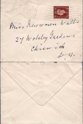1937 KGVI LONDON PADD TEMPY OFFICE pmk