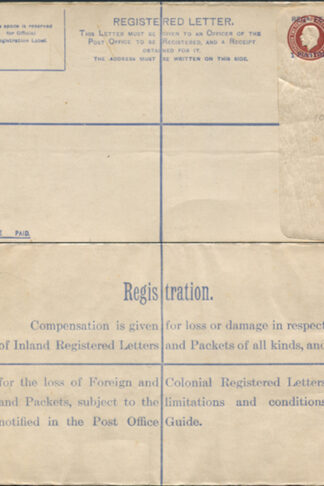 RP28 KGV 3d Brown Registered Envelope Size H no W opt 1 PIASTRE JF under flap