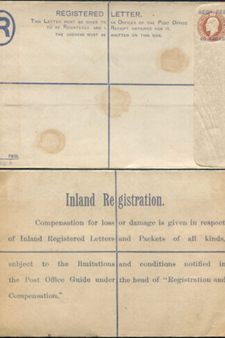 RP24 KEVII 3d Brown Registered Envelope Size H opt 40 PARAS