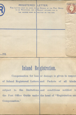 RP24 KEVII 3d Brown Registered Envelope Size H opt 40 PARAS