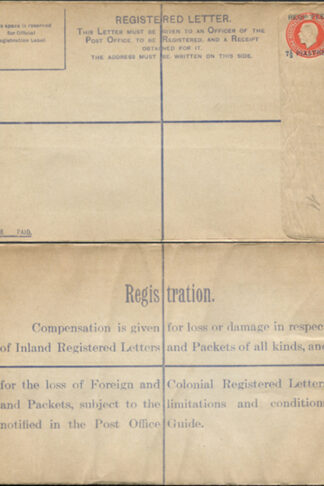 RP34 KGV 5d Orange Registered Envelope Size H opt 7.5 PIASTRES FP under flap