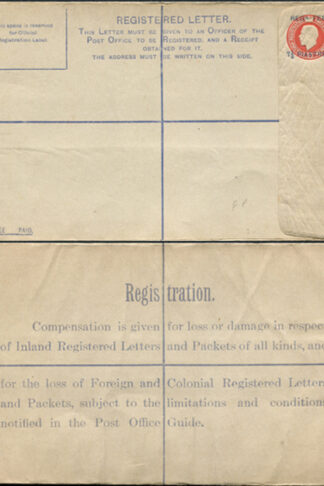 RP34 KGV 5d Orange Registered Envelope Size H opt 7.5 PIASTRES FP under flap