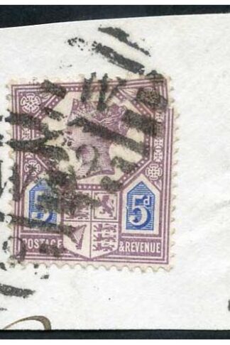 SG207 5d Purple/blue Die I Jubilee used cat 120 pounds on piece (detached corner)