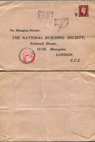 KGVI 1d Post due on commercial cover