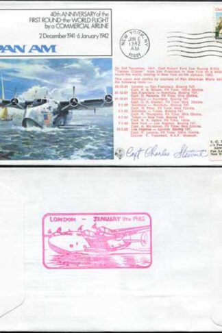 FF37b 1st Round the World Flight by Commercial Airline Signed Capt. Stewart