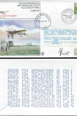 FF29b 1st Aeroplane Flight from London - Paris Signed by Beaver Captain