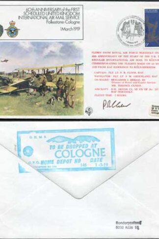 FF1-Ab 60th Ann of the 1st Scheduled UK Int Air Mail Service Pilot Signed (B)
