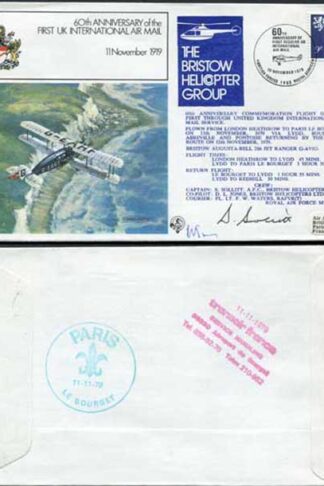 FF9b 60th Ann of the 1st Uk Int Air Mail Helicopter Crew Signed