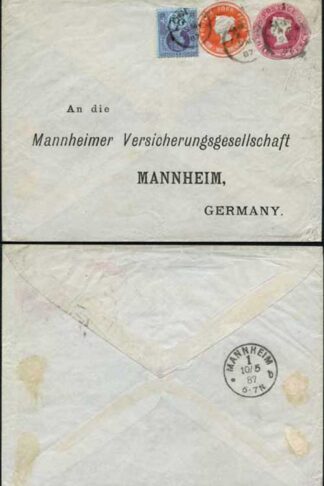 ESC61 QV 3d Carmine and 4d Vermillion (3.12.85) Stamped to Order Envelope Used