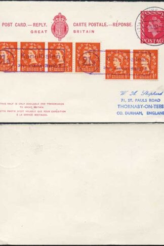 CP110a 2 1/2d Carmine Post Office Reply card (Reply Half) used Uprated
