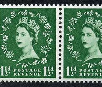 SB64 1 1/2d Green Wmk Edward Booklet Pane of Two Cyl 14 no dot U/M Superb Perfs