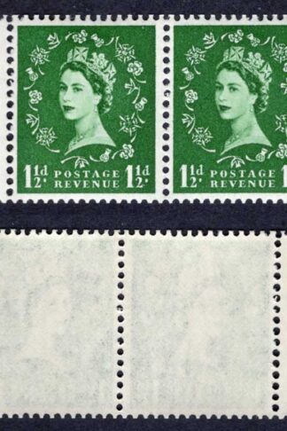 SB64 1 1/2d Green Wmk Edward Booklet Pane of Two Cyl 14 no dot U/M Superb Perfs
