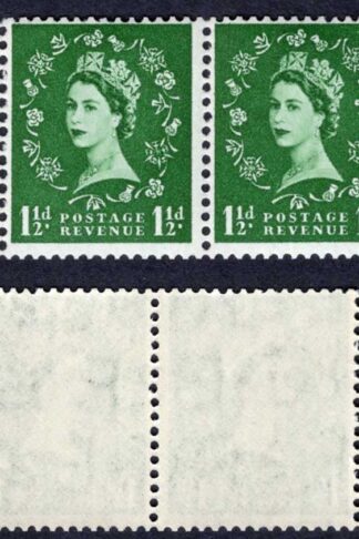 SB64 1 1/2d Green Wmk Edward Booklet Pane of Two Cyl 14 no dot U/M Superb Perfs