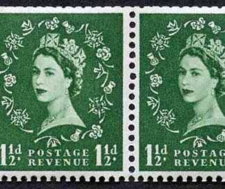 SB64 1 1/2d Green Wmk Edward Booklet Pane of Two Cyl 14 no dot U/M