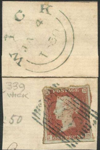1841 Penny Red (JD) Wick 339 Numeral in Blue on Piece Cat from 250 Pounds