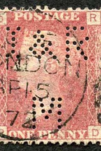 SG43 Penny Plate 121 (RD) with I and R M Perfin Used