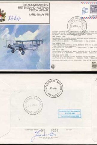 FF28c 1st England - Australia Official Air Mail Signed by R.B. Tapp