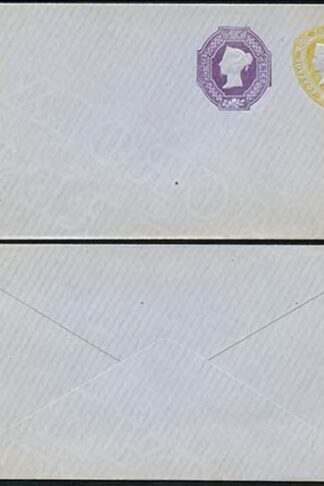 ESC358 QV 1 1/2d Yellow 9 Dot Florets and 6d Purple Stamped to Order Envelope
