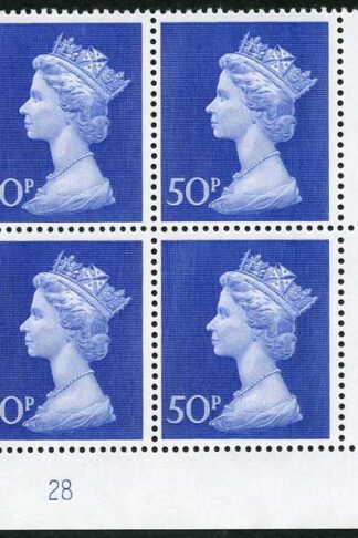 UC10 50p Deep Ultramarine Bradbury Paper Plate 28 Block of Four U/M
