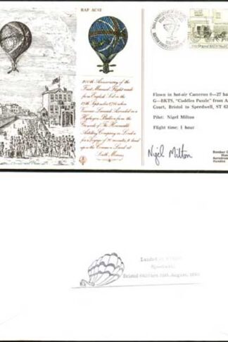 AC12a 200th Ann of First Flight from English Soil Signed by Pilot Nigel Milton