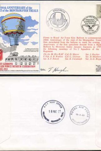 AC5 200th Anniv start Montgolfier trials balloon Signed by SAC J. Hughes