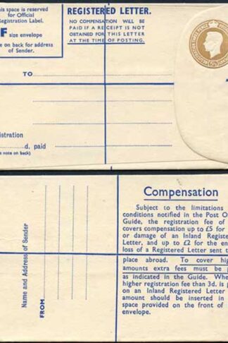 RP65 KGVI 5 1/2d Registered Envelope Size F THOMAS DE LA RUE Imprint RARE MINT