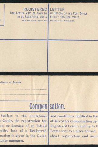 RP51 KGVI 4 1/2d Registered Envelope Size H2 No Value in Box MINT
