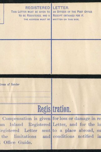 RP47 KGVI 4 1/2d Registered Envelope Size H2 Registration on Back MINT