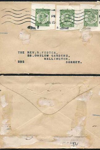 KGV THREE Postal Stationary Cut-outs used on cover