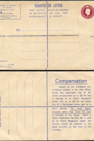 RP68 KGVI 6 1/2d Puce Registered Envelope Size H And Up To 2 on Back Mint
