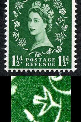 S26g (1) 1 1/2d Green Wmk Edward Variety Butterfly Flaw Cyl 14 U/M