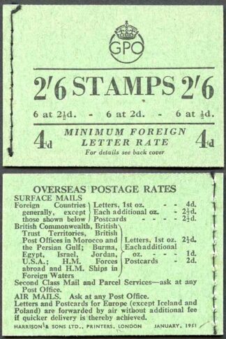KGVI 2/6 Booklet SG BD19 (87) January 1951 Post Office Fresh