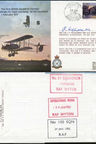 B8c 1st British Sqn for Night Bombing No.100 Squadron Signed by J.C. Williamsom