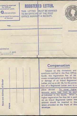 RP73 8 1/2d Grey Registered Envelope RF16 Size G Mint