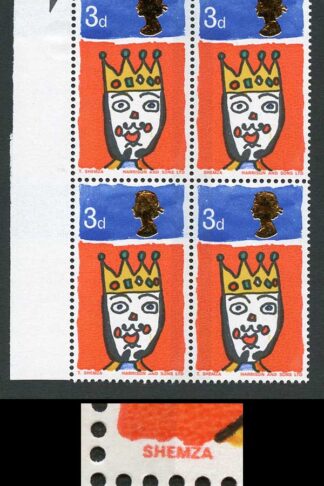 SG713c 1966 3d Christmas (Ordinary) with Missing T Variety Block of 4 U/M