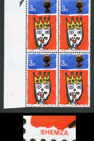 SG713c 1966 3d Christmas (Ordinary) with Missing T Variety Block of 4 U/M