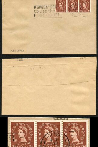 ST5(3)Var 2d Dollis Hill Strip of 3 Green AOP on Envelope with Norwich CDS