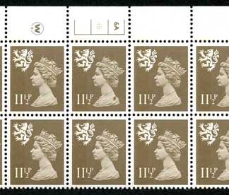 XSL1 1981 Scotland 11.5p drab cyl 6A4B no dot P1A block of 10