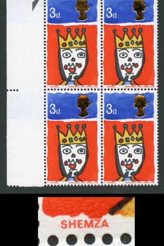 SG713c 1966 3d Christmas (Ordinary) with Missing T Variety Block of 4 U/M